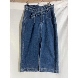 Anthro Pilcro Woman's 8 Denim Skirt Western Coastal Cowgirl Boho Dbl Waistband